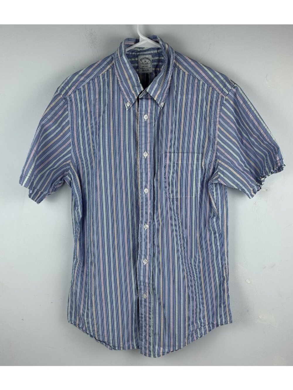 Brooks Brothers Regent Fit Seersucker Shirt Mens Medium Blue White Striped